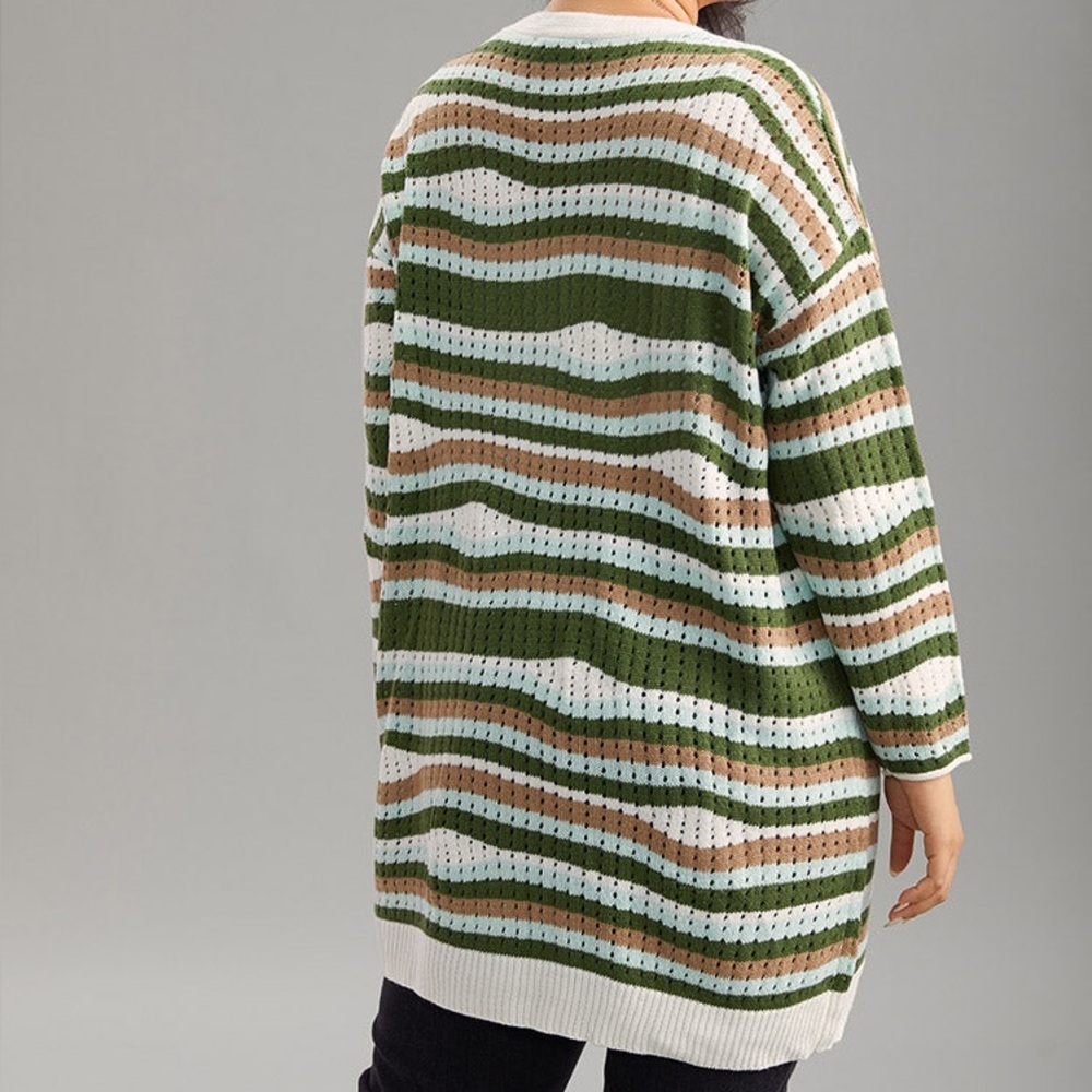 BLOOMCHIC Striped Contrast Button Up Hollow Out Cardigan Size 5X NEW - Picture 2 of 16